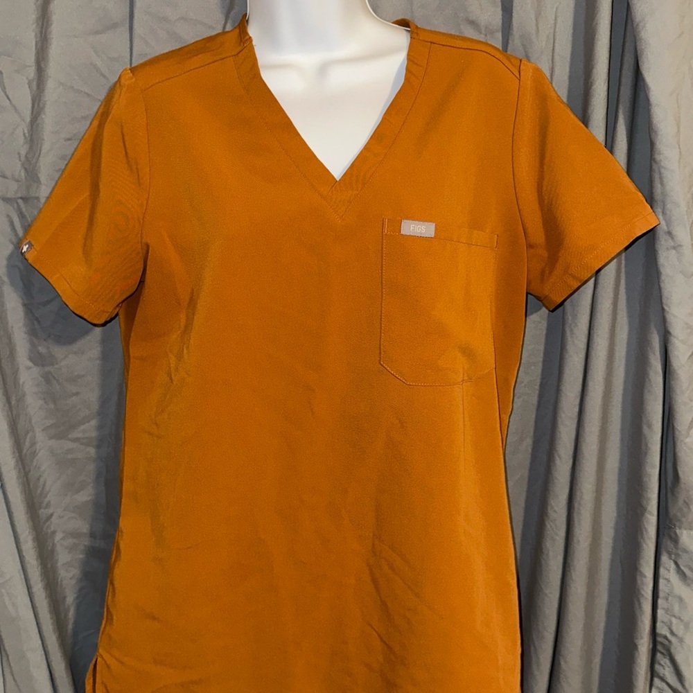 Figs Orange V-Neck Scrub Top